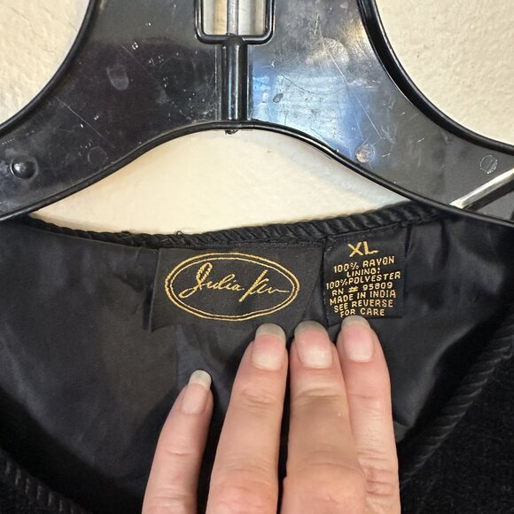 Vtg Womens Julia Kim Jacket Black Floral Embroidered Long Sleeve Rayon Blend XL - Picture 2 of 8